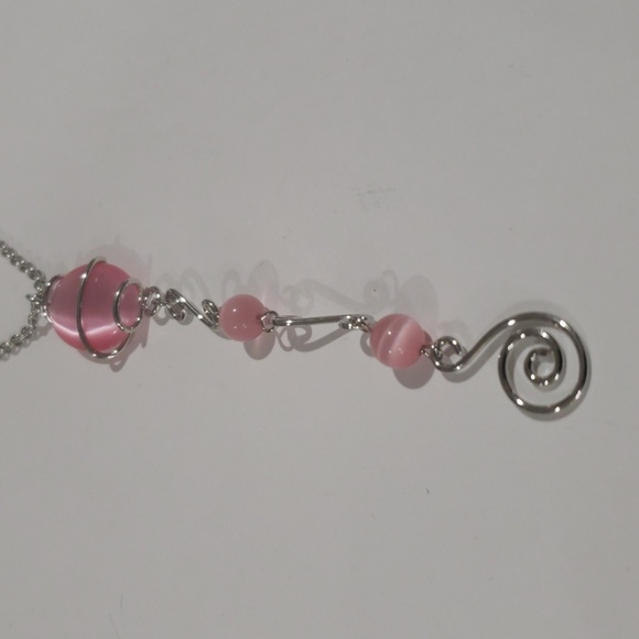 Silver tone Pink Stone Beaded Twisted Design Necklace - Women's Fashion Jewelry - Picture 6 of 9